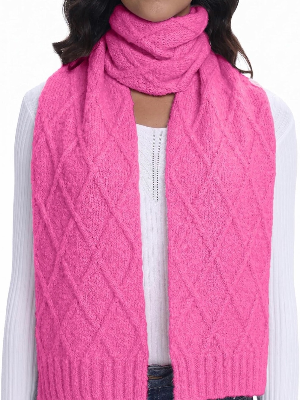 Amazon Hot Pink Cable Knit Scarf for Women